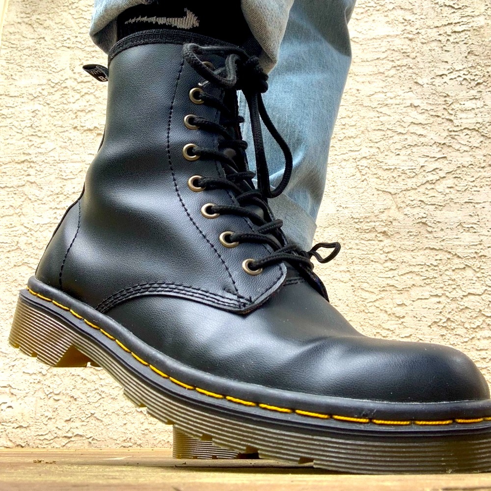 Black vegan leather lace up boots
